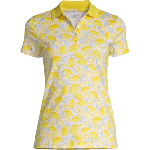 Lands' End Women's Supima Cotton Polo Shirt - Medium - Bright Sun Yellow  Lemon Check