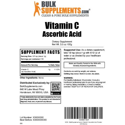 BulkSupplements Ascorbic Acid (Vitamin C) Powder