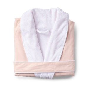 L/XL Platinum Bath Robe Blush - Cassadecor: Cotton Terry, Shawl Collar, Below Knee Length, Front Tie Closure - 1 of 3