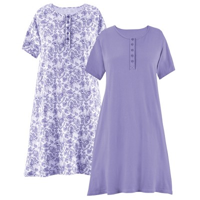 Collections Etc 2-Pack Pretty Paisley Print Short-Sleeve Henley Gown