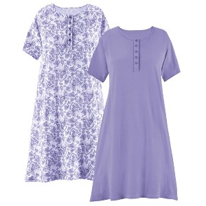 Collections Etc 2-Pack Pretty Paisley Print Short-Sleeve Henley Gown - 1 of 4