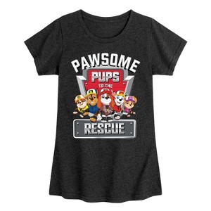 Girls' - Paw Patrol - Pawsome Pups To The Rescue Rubble Chase Al Marshall Skye Fitted Short Sleeve Graphic T-Shirt - 1 of 4