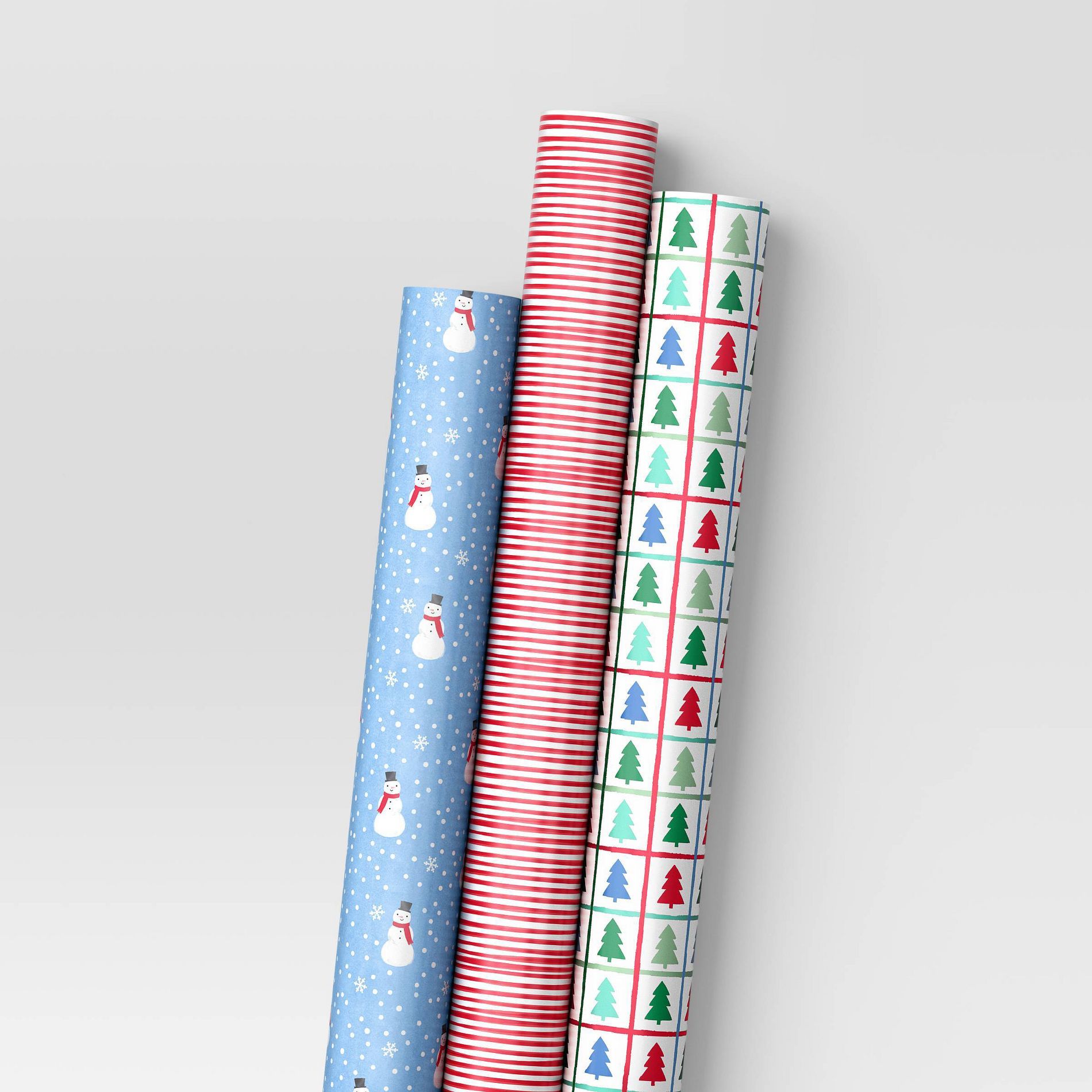 30" 3pk 180 sq ft Christmas Wrap Pack Snowmen/Red Stripes/Trees - Wondershop™