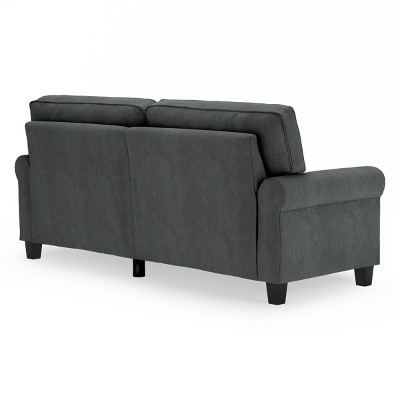 Charcoal Microfiber Rolled Arm Sofa with Pillow Back