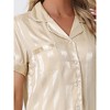 cheibear Women's Satin Button Down Short Sleeve Sleepwear with Long Pants Pajama Set - 4 of 4