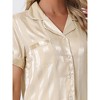 cheibear Women's Satin Button Down Short Sleeve Sleepwear with Long Pants Pajama Set - image 4 of 4