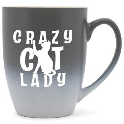 Elanze Designs Crazy Cat Lady Two Toned Ombre Matte Grey and White 12 ounce Ceramic Stoneware Coffee Cup Mug