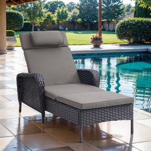 POCASSY Outdoor Chaise Lounge Chair Patio Recliner with Cushion, Adjustable Backrest Outdoor Recliner with All Weather Wicker and Olefin Cushion Cover - 1 of 4