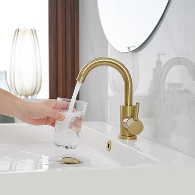 Brushed Gold Single Handle Bathroom Faucet with Swivel Spout