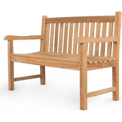 OBOKATA Outdoor Garden Bench with Curved Backrest & Arch Armrest, Patio Bench, All Weather Teak Wood 2-Person Park Bench for Yard, Lawn