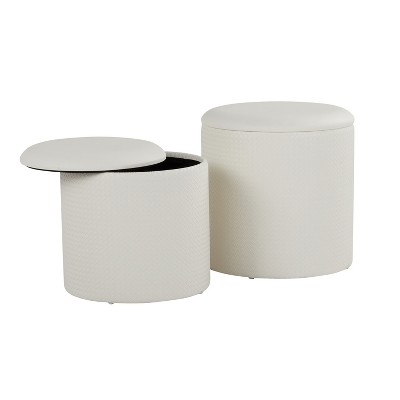 Vynxaria Contemporary Nesting Ottoman Set - Cream Faux Leather with Textured Accent, Modern Design