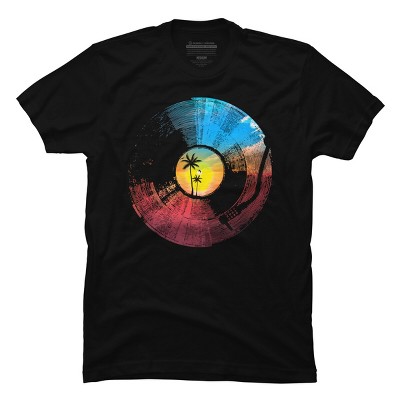 Men's Design By Humans Palm Tree Tropical Sounds Vinyl By clingcling T-Shirt