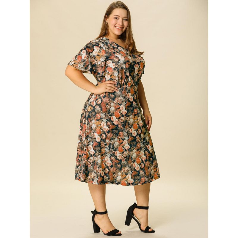 Agnes Orinda Women's Plus Size Regular Fit Elegant Short Sleeve Floral Pattern Dress, 5 of 8