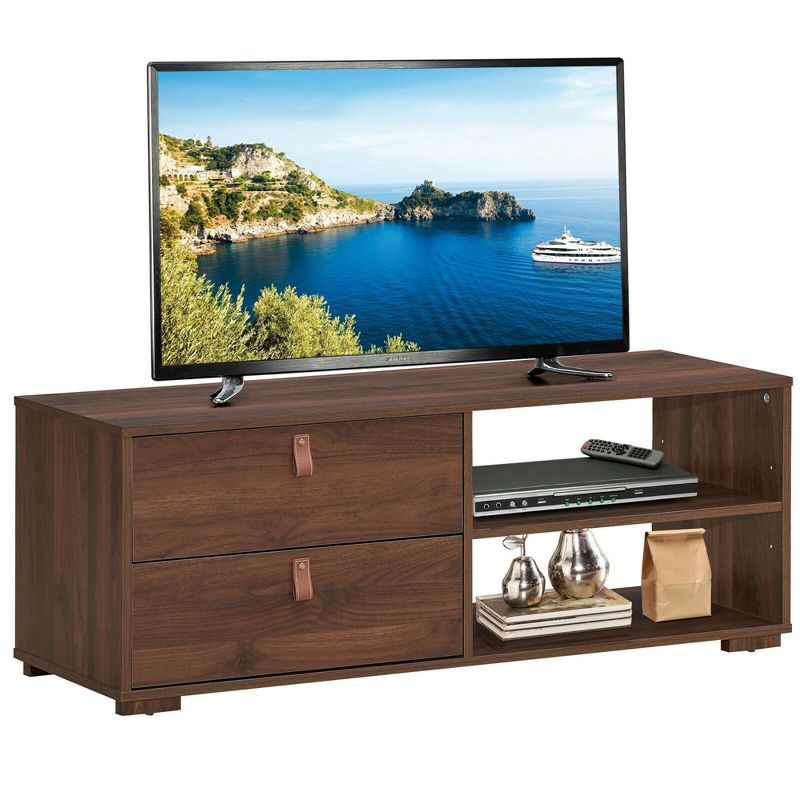 Costway TV Stand Entertainment Media Center Console for TV's up to 55'' Walnut/Black, 1 of 11