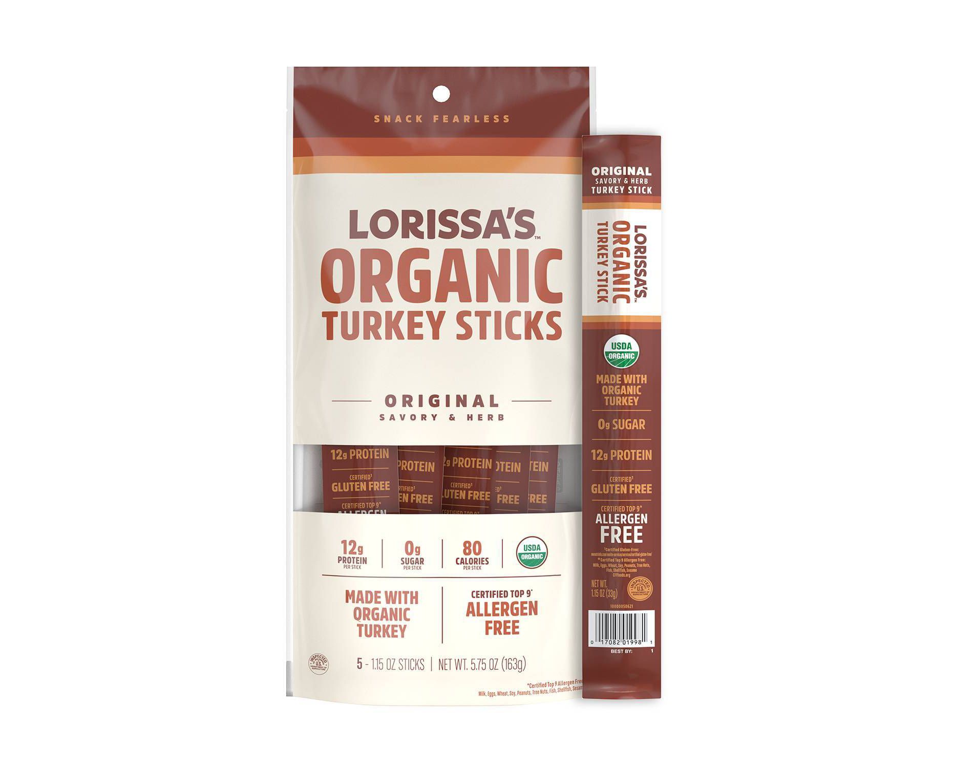 Lorissa's Kitchen Turkey Savory Herb Meat Sticks - 10g Protein - 1.15oz/5ct