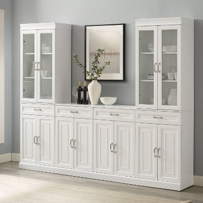 White 3-Piece Sideboard and Glass Door Pantry Set with Adjustable Shelves