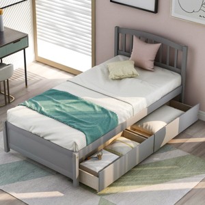Twin Size Platform Bed with Storage Drawers and Headboard, Solid Wood Frame Bed for Bedroom-Baofuwish - 1 of 4