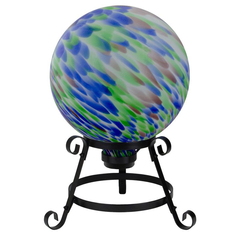 Northlight 10” Blue and Green Brush Strokes Outdoor Glass Garden Gazing Ball, 1 of 4