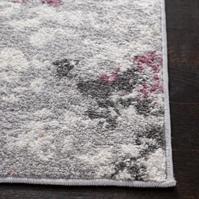 Light Grey and Purple Floral Synthetic Square Area Rug