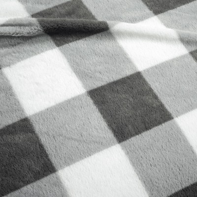 Light Gray Twin Plaid Faux Fur Comforter Set
