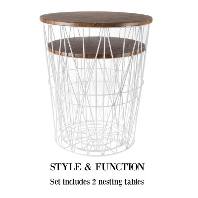 Round Wood and Metal Nesting Side Tables with Storage
