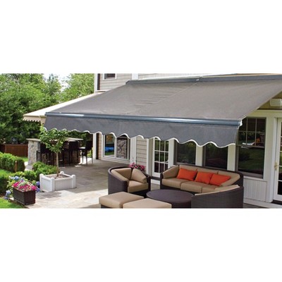 20' x 10' Charcoal Gray Aluminum Motorized Patio Awning with LED Lights