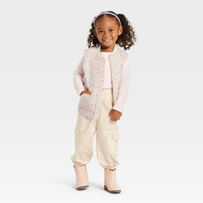 Cat & Jack Toddler Girls' Floral Quilted Puffer Vest - Cat & Jack™ Cream 3T — фото 2