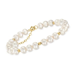 Ross-Simons 6.5-7mm Cultured Pearl and 14kt Yellow Gold Bead Station Bracelet Size 7 - 1 of 3