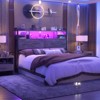Aheaplus Headboard with Storage shelves and Charging Station, Wood Headboard with LED Light - 3 of 4