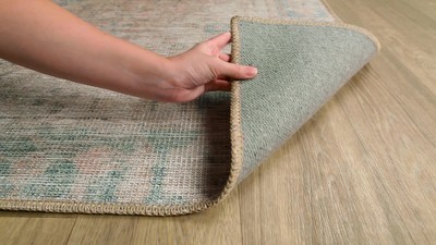Alanya Blue and Beige Washable Chenille Runner Rug