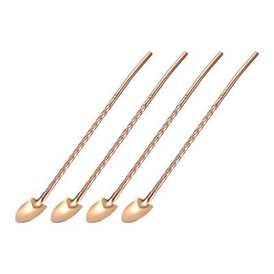 Unique Bargains Stainless Steel Reusable Long Handle Shovel Shaped Drinking Straws Spoon 4 Pcs