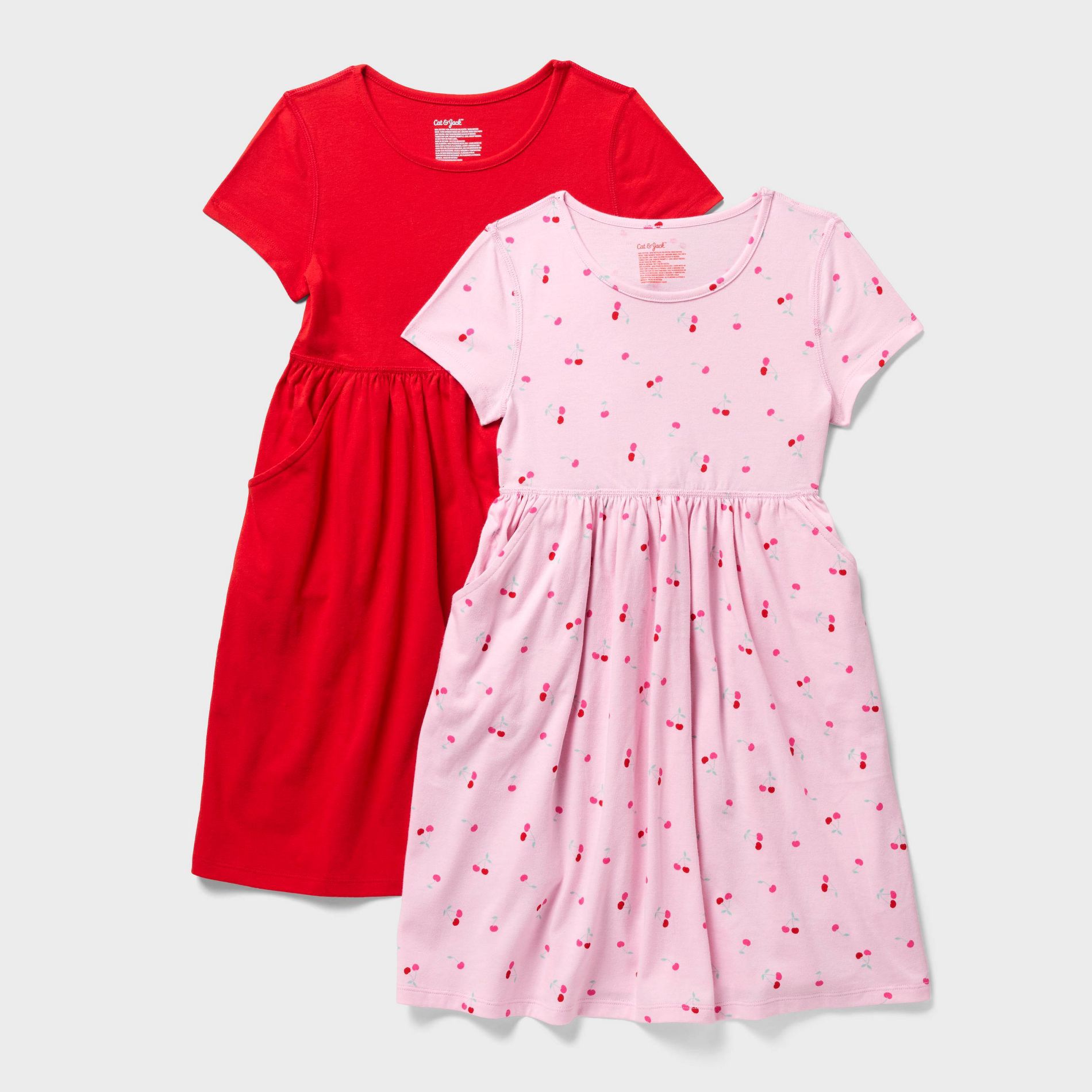 Girls' 2pk Adaptive Short Sleeve Valentine's Day Dress - Cat & Jack™ Light Pink/Red