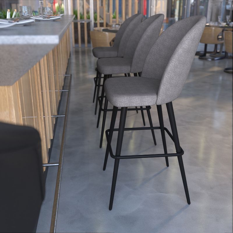 Emma and Oliver Modern Upholstered Dining Stools with Contoured Backs & Powder Coated Steel Legs with Floor Glides - Set of 2, 4 of 12