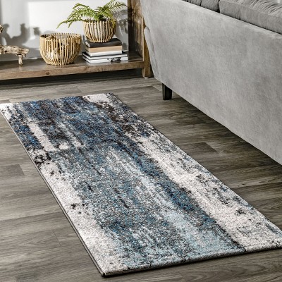 Haydee Blue and Gray Abstract Reversible Runner Rug