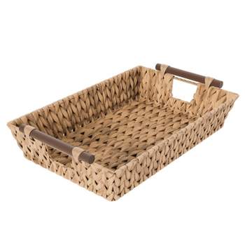 American Atelier Water Hyacinth Wicker Basket with Carry Handles, Rectangular Woven Storage Baskets, Laundry Storage or Pantry Bin,16.14" x 12.2"