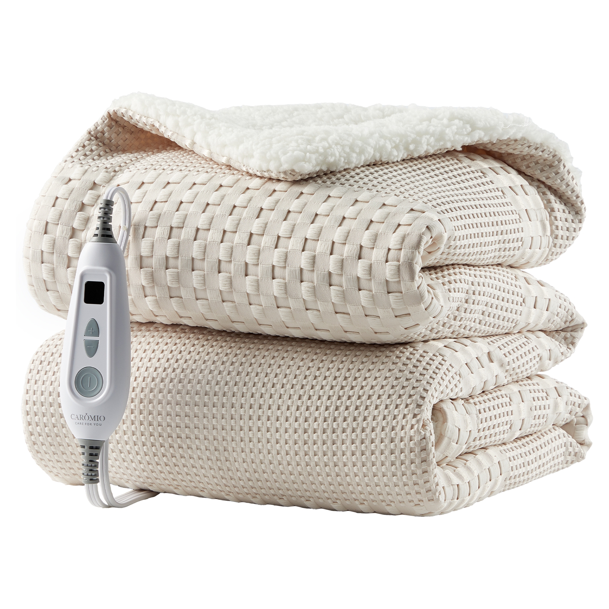 Waffle Weave Heated Blanket with Digital Controller 9 Heat Levels 1-12H Timer Auto Off Machine Washable Khaki 50x60 Inch