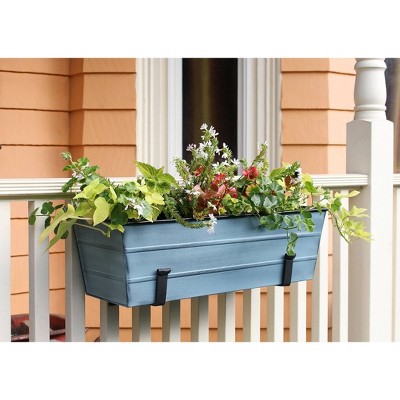 Medium Blue Galvanized Steel Flower Box with Wall Brackets