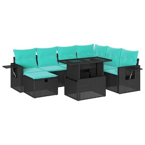 vidaXL Patio Sofa Set with Cushions and Table Outdoor Garden 8 Piece Poly Rattan - Black - 1 of 4