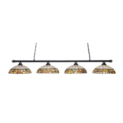 Toltec Lighting Oxford 4 - Light Island Pendant Light in  Matte Black with 16" Cobblestone Art Glass Shade
