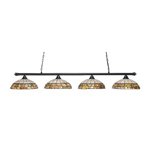 Toltec Lighting Oxford 4 - Light Island Pendant Light in  Matte Black with 16" Cobblestone Art Glass Shade - 1 of 1