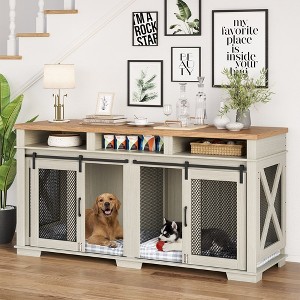 Garvee 71" Extra Large Dog Crate Furniture for 2 Dogs with Removable Divider for Large Medium Dogs, 3 Storage - 1 of 4