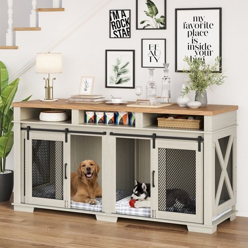 Whizmax 71 Extra Large Dog Crate Furniture for 2 Dogs with Removable Divider for Large Medium Dogs 3 Storage White