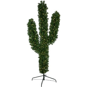 Northlight 6 FT Pre-Lit Artificial Pine Cactus Christmas Tree, Warm Clear LED Lights - 1 of 4