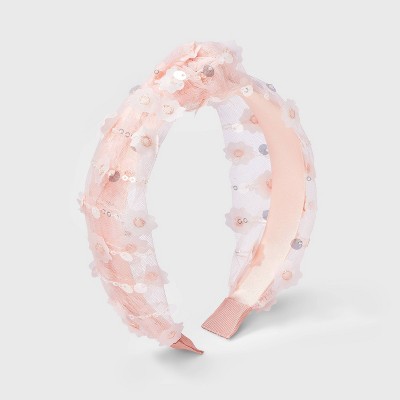 Girls' Sequin Flower and Top Knot Headband - Cat & Jack™️: Fashion Accessory, All Hair Types