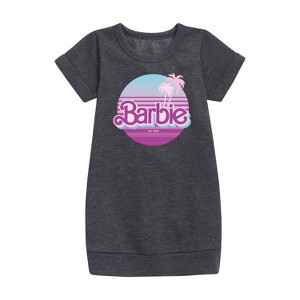 - Barbie - Palm Trees Graphic Short Sleeve Fleece Dress - 1 of 2
