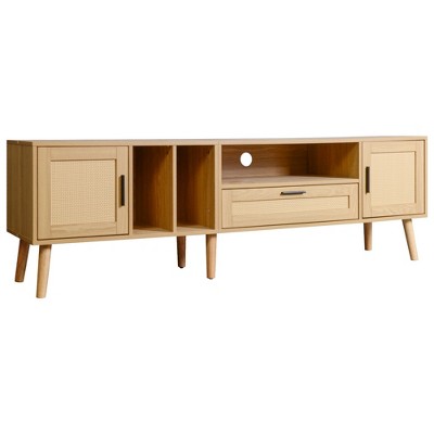 NicBex TV Stands for Living Room,Rattan Entertainment Center with Cabinets and Open Shelves,TV Console for Living Room, Bedroom, Home,Natural