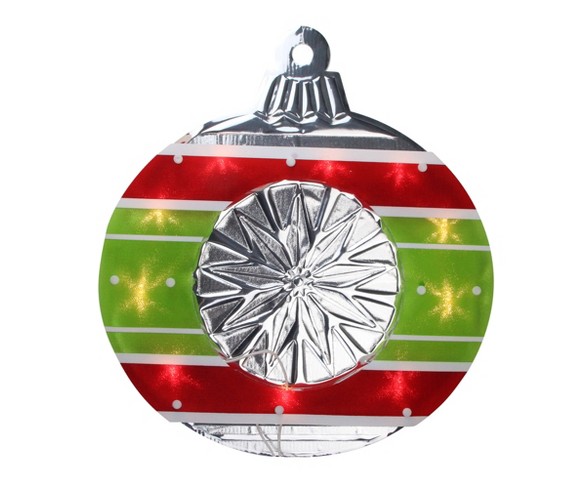 Impact Innovations 15.5" Lighted Shimmering Red, Green, White & Silver Ornament Christmas Window Silhouette Decoration