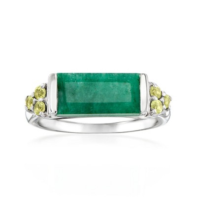 Ross-Simons 2.60 Carat Emerald and .10 ct. t.w. Peridot Ring in Sterling Silver