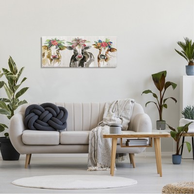 Three Cows Floral Crowns Off-White Canvas Wall Art, 17 x 40