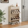 Rattan Shoe Cabinet with 2 Flip Drawers and 1 Pull-Out Drawer, Free Stand Shoe Storage Cabinet, Narrow Shoe Cabinet for Entryway, Porch - 2 of 4